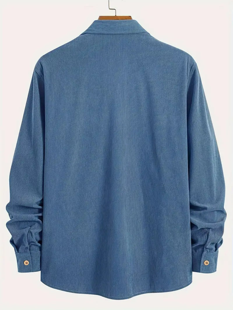 Men’s Corduroy Shirt – Casual Long Sleeve, Solid Colour, Regular Fit