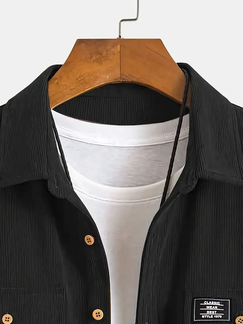 Men’s Corduroy Shirt – Casual Long Sleeve, Solid Colour, Regular Fit