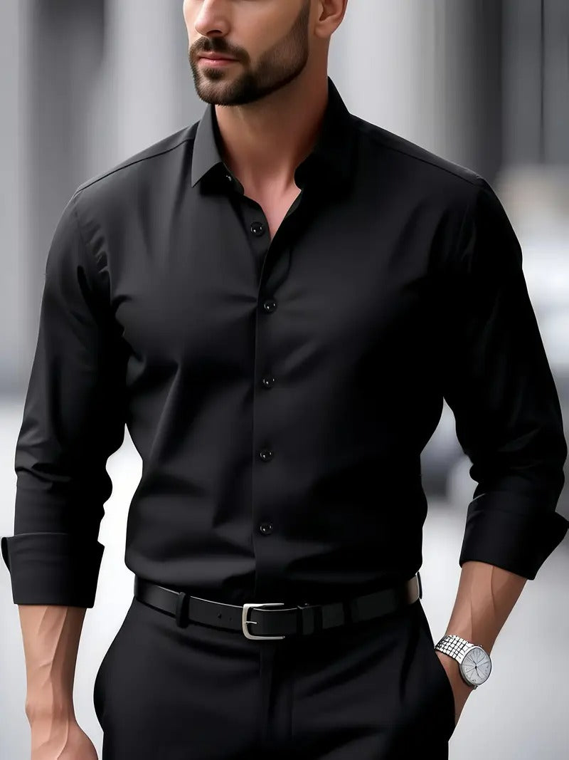 Men’s Classic Solid Shirt – Long Sleeve, Regular Fit, All-Season Wear