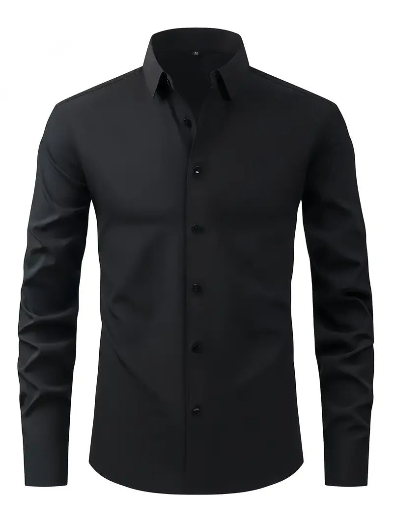 Men’s Classic Solid Shirt – Long Sleeve, Regular Fit, All-Season Wear