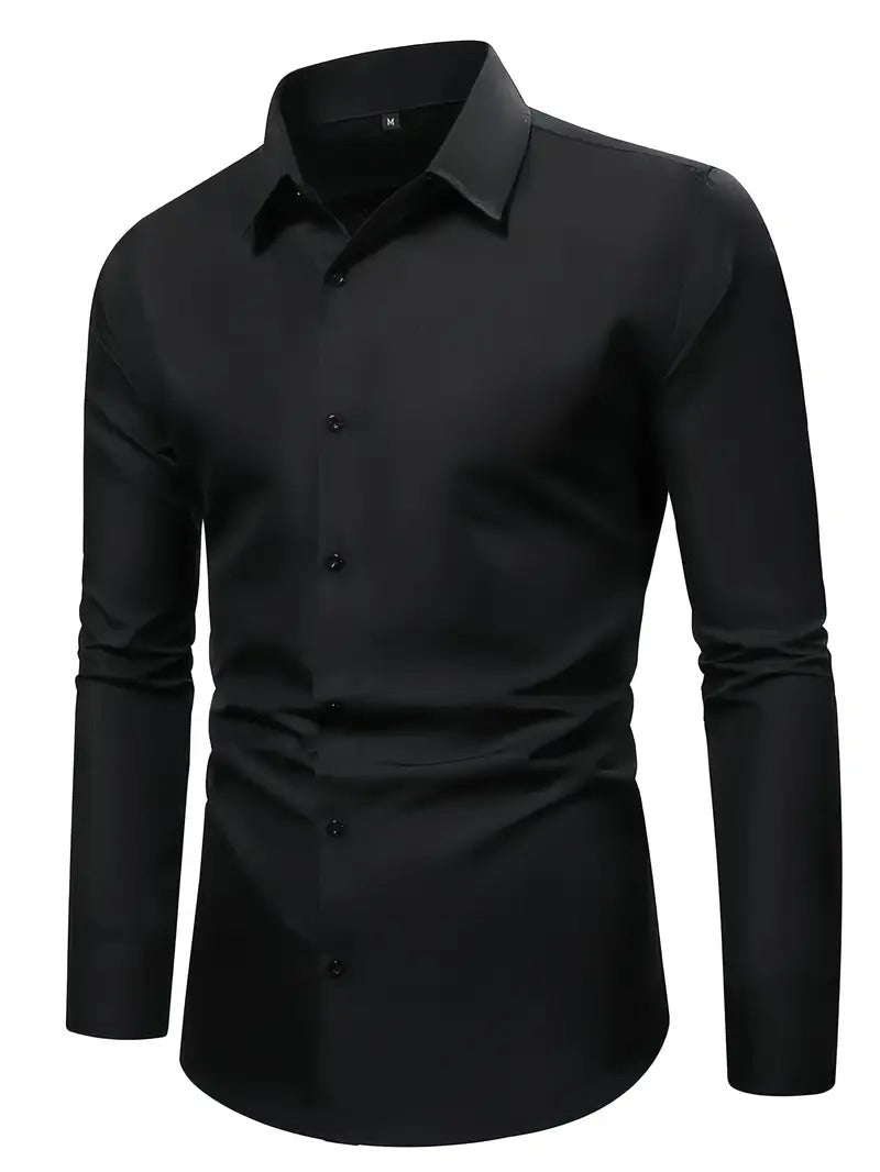 Men’s Classic Solid Shirt – Long Sleeve, Regular Fit, All-Season Wear