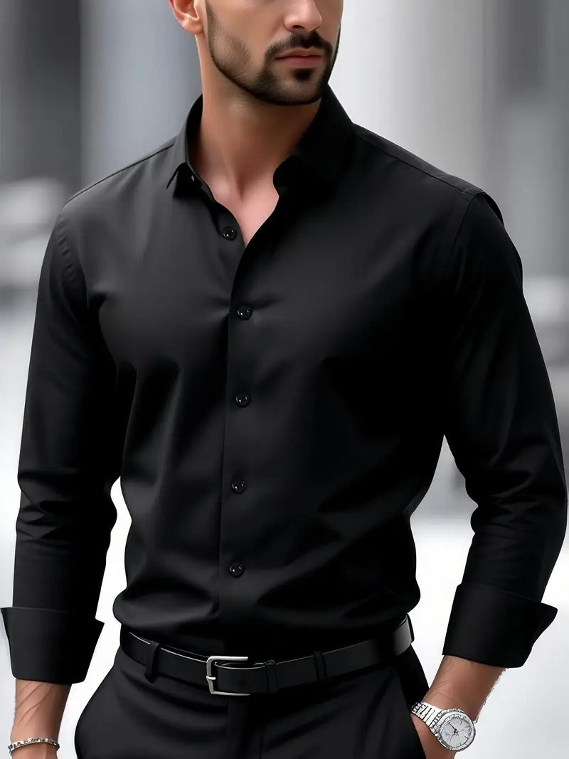 Men’s Classic Solid Shirt – Long Sleeve, Regular Fit, All-Season Wear