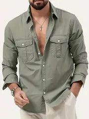 Men’s Plus Size Cargo Shirt – Long Sleeve, Multi-Pocket, Casual Wear