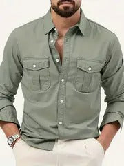 Men’s Plus Size Cargo Shirt – Long Sleeve, Multi-Pocket, Casual Wear